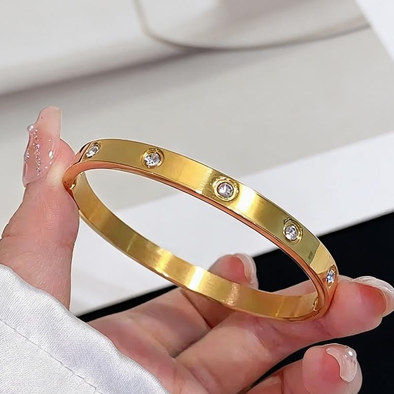 Trendy Stackable Gold Plated Bangles for Women Stainless Steel CZ Crystal Bracelet Luxury Fashion Accessories Mother's Day Gift