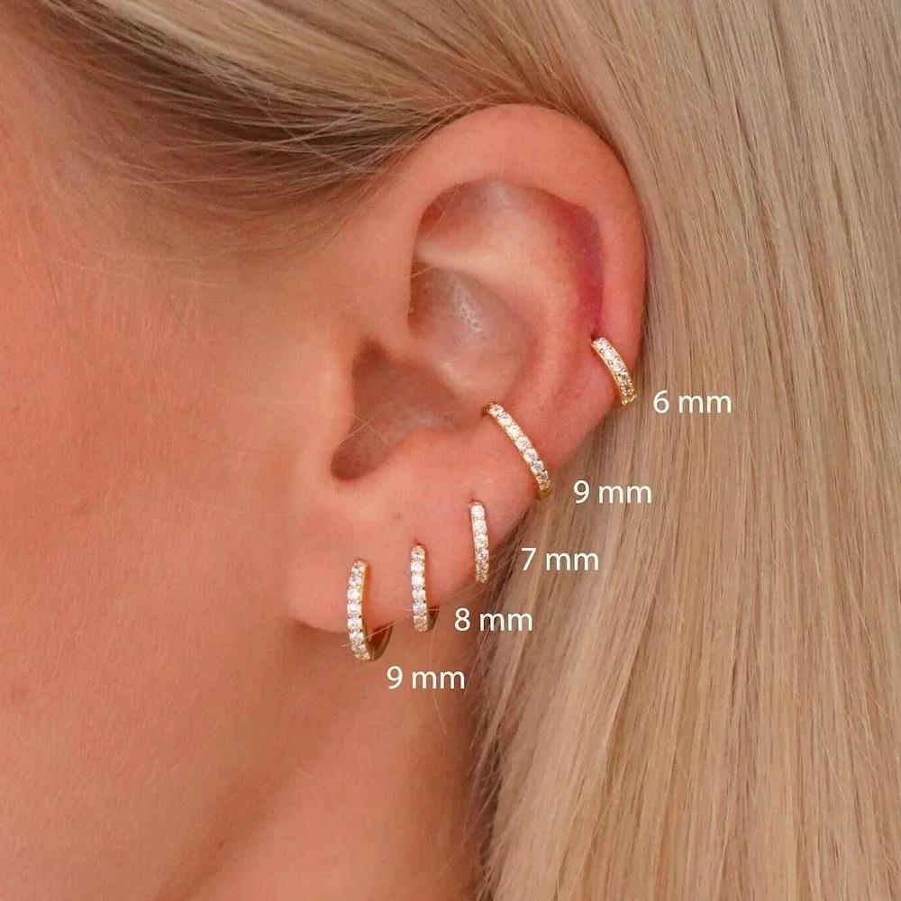 1Pair Stainless Steel Huggie Minimal Hoop Earrings Little Crystal Zirconia Thin Helix Tragus Cartilage Earrings Piercing Jewelry