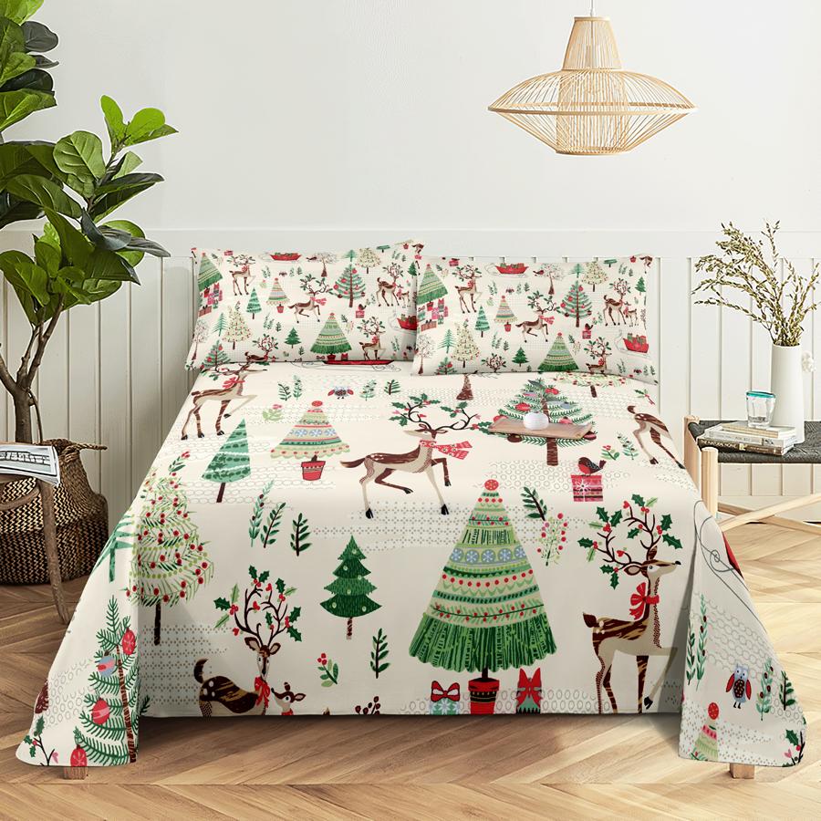 Bed Sheet Set 240x220 Christmas Tree With Pillowcase Letter Green For Single Double Beds Kids Adult 3D Bedding Texile Twin Full