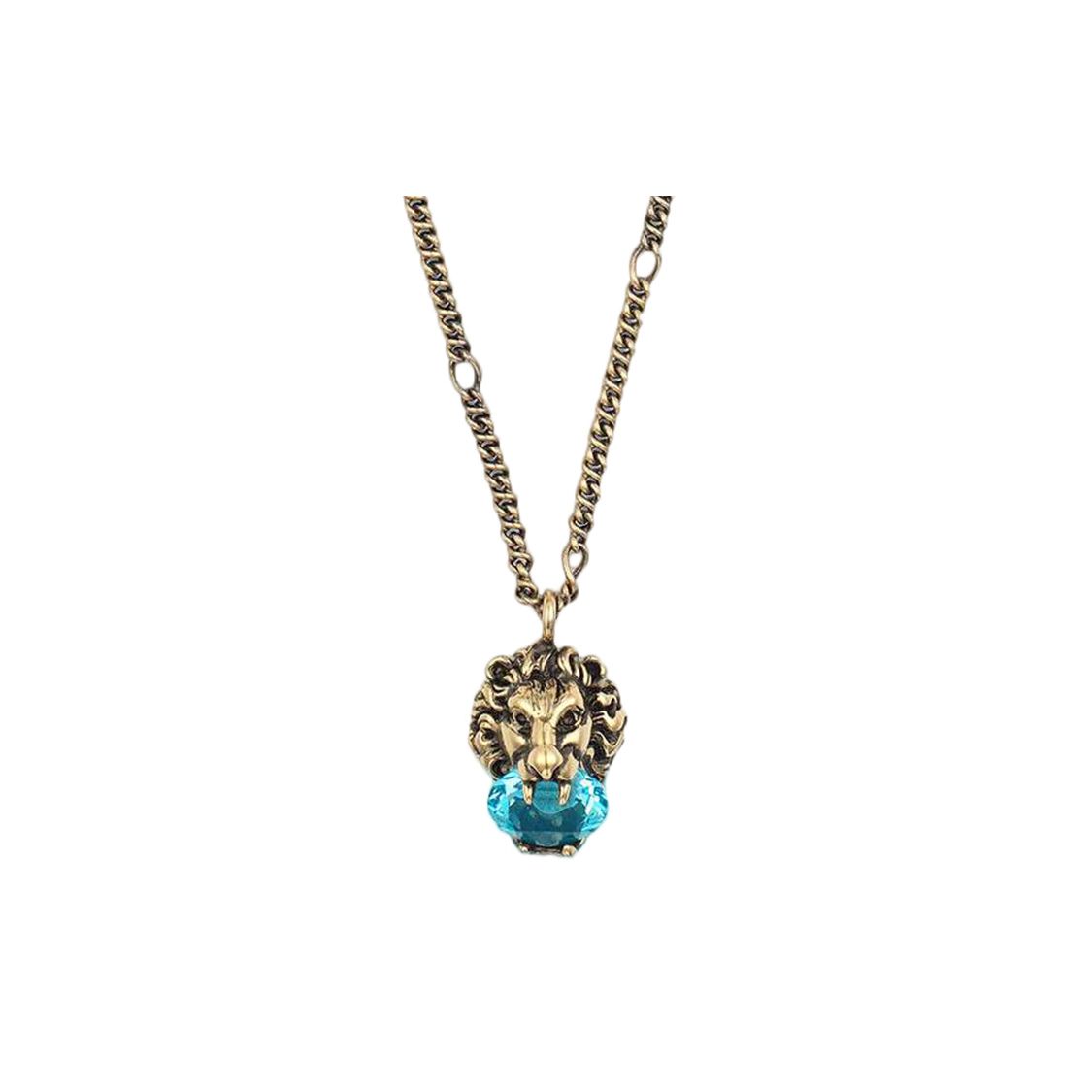 

Gucci Crystal Lion Head Fashion Jewelry Vintage Distressed Crystal Necklace Unisex necklace Gold Sea-Blue 412885-J1D50-8068 Dust Bag+Box (Random Color),F,Sea Blue