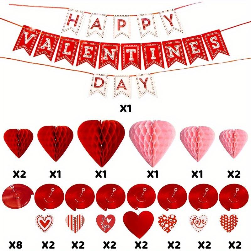 

Joyfy 31 Pcs Valentines Day Decoration Kit with 1 Happy Valentine s Day Banner 8 Foil Swirls 14 Hanging Swirl with Heart Pendant United States