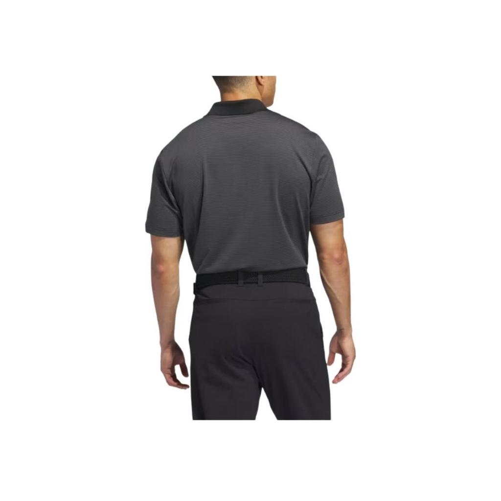 Adidas Ottoman Polo Shirt Striped Three-Button Short Sleeve Men Tops Gray IU4364