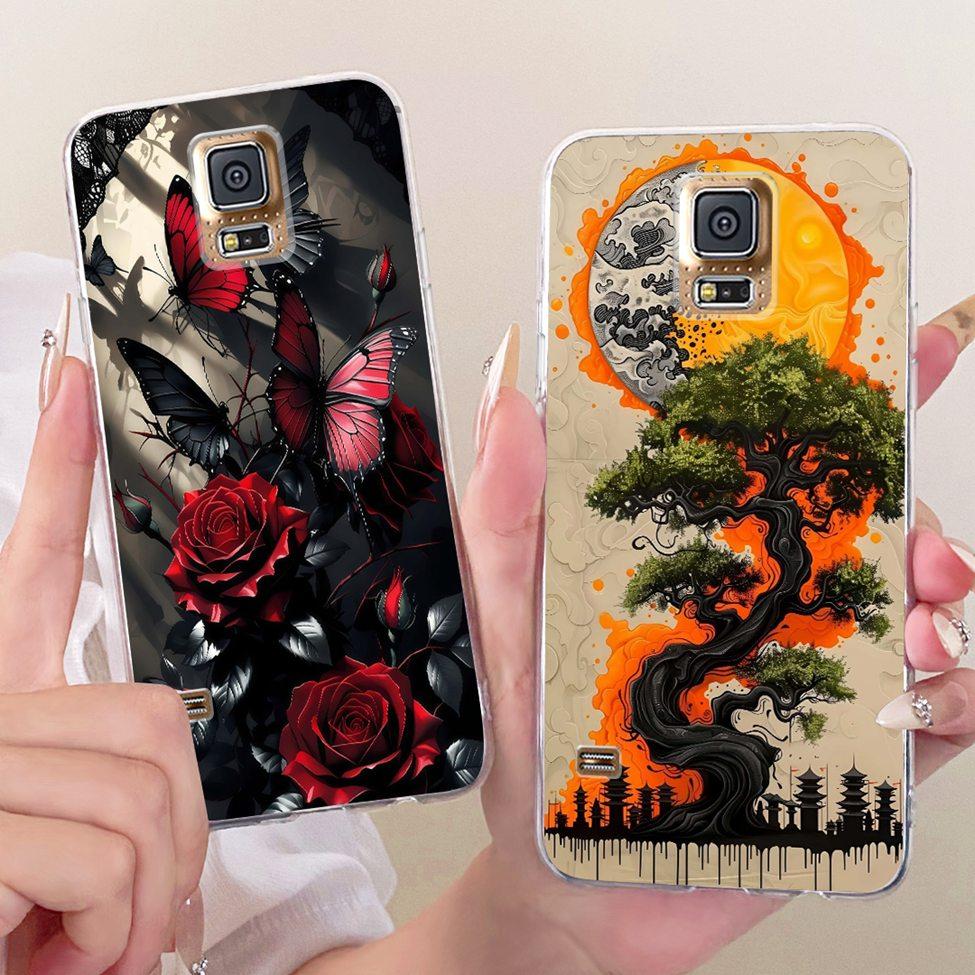 Transparent For Samsung S5 Case Fashion Butterfly Cute Cat Funny Painted Cover For Samsung Galaxy S5 SM-G900F SM-G900M Casing