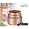Set of 3 Saucepans - All Hobs Including Induction - ARTHUR MARTIN - AM2366 - Ø 16, 18 and 20 Cm + 1 Removable Handle - Terracotta