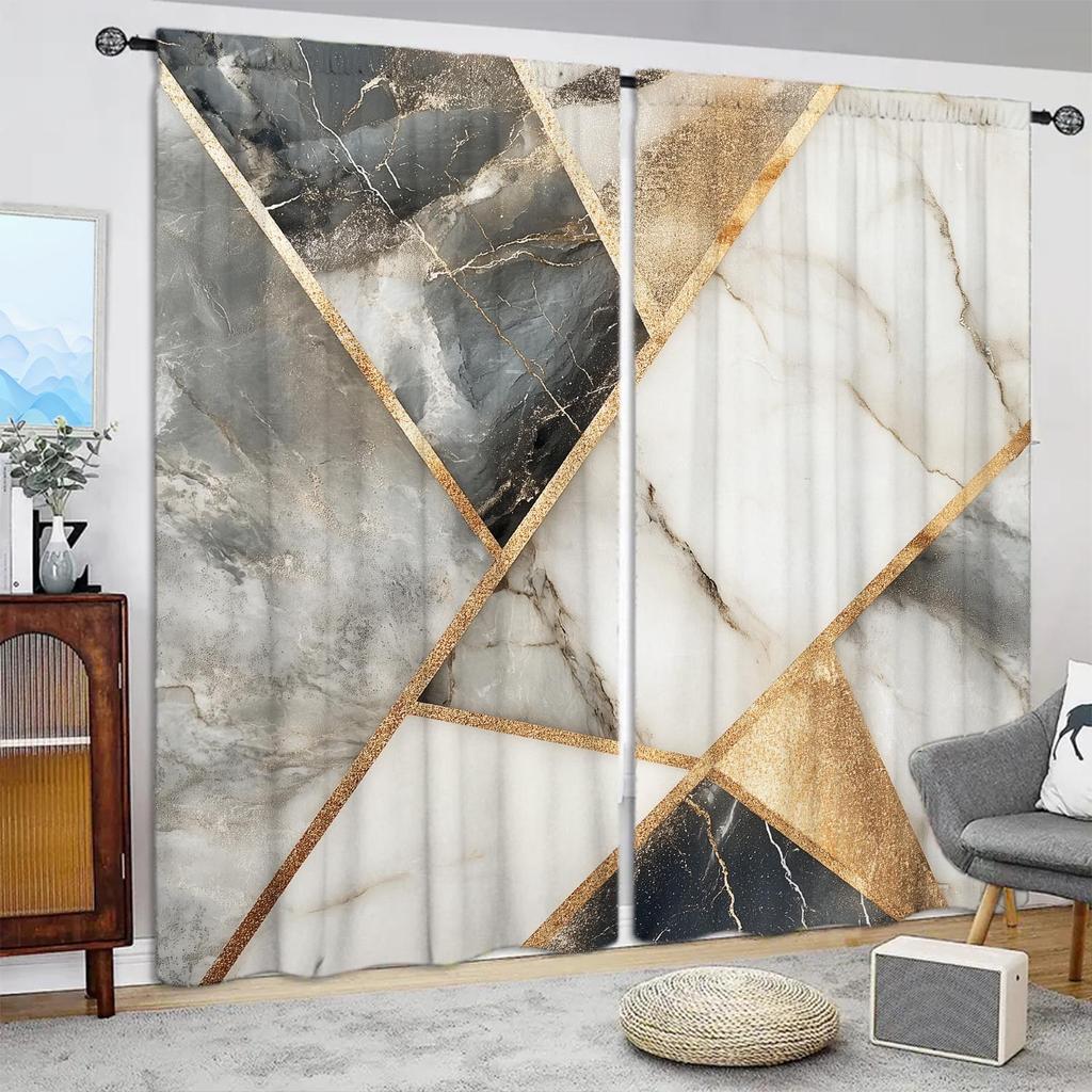 2 Panels Gold Foil Marble Pattern Window Curtains   Versatile Design Suitable for Any Style   Creating a Peaceful Living Space