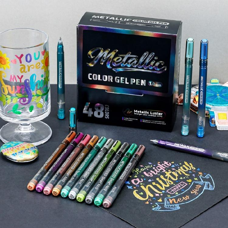 48 Color Metallic Gel Pen Multicolor Acrylic Gel Pen For Artist Student Journaling Sketching And Creative Art Project