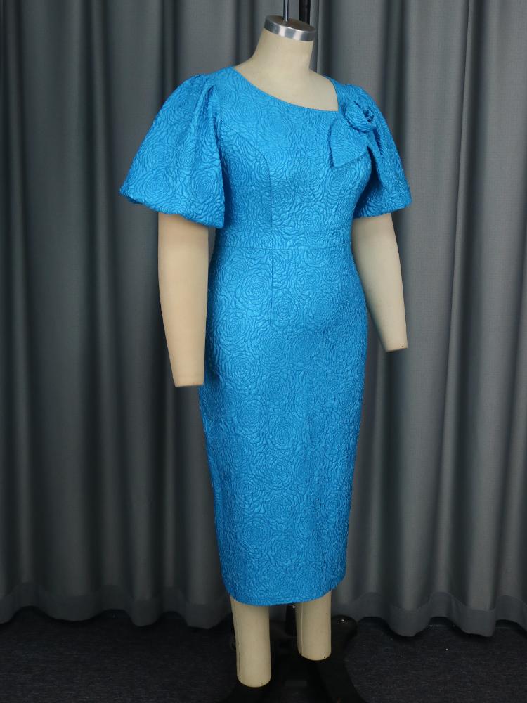 AOMEI Rochii Elegante pentru Femei pentru Petrecere de Seară Până la Mijlocul Gambei Gât Rotund Mâneci Bufante Scurte Imperiu Flori 3D Mulate Jacquard Ținute