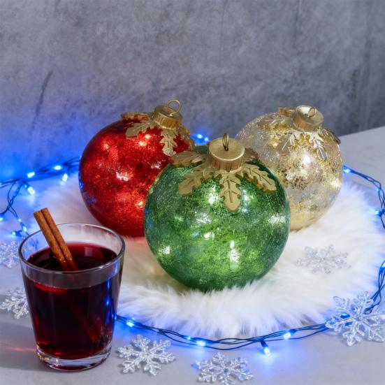 3 Pcs Christmas Ball Ornaments Pre-Lit Balls with Soft White LED Light for Tabletop Xmas Home Party Centerpiece