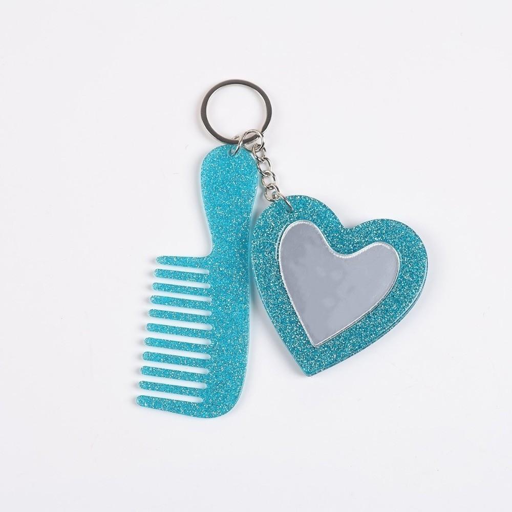 Simple Comb Mirror Keychain Mini Heart Car Keyring Creative Keychain Pendant Gift