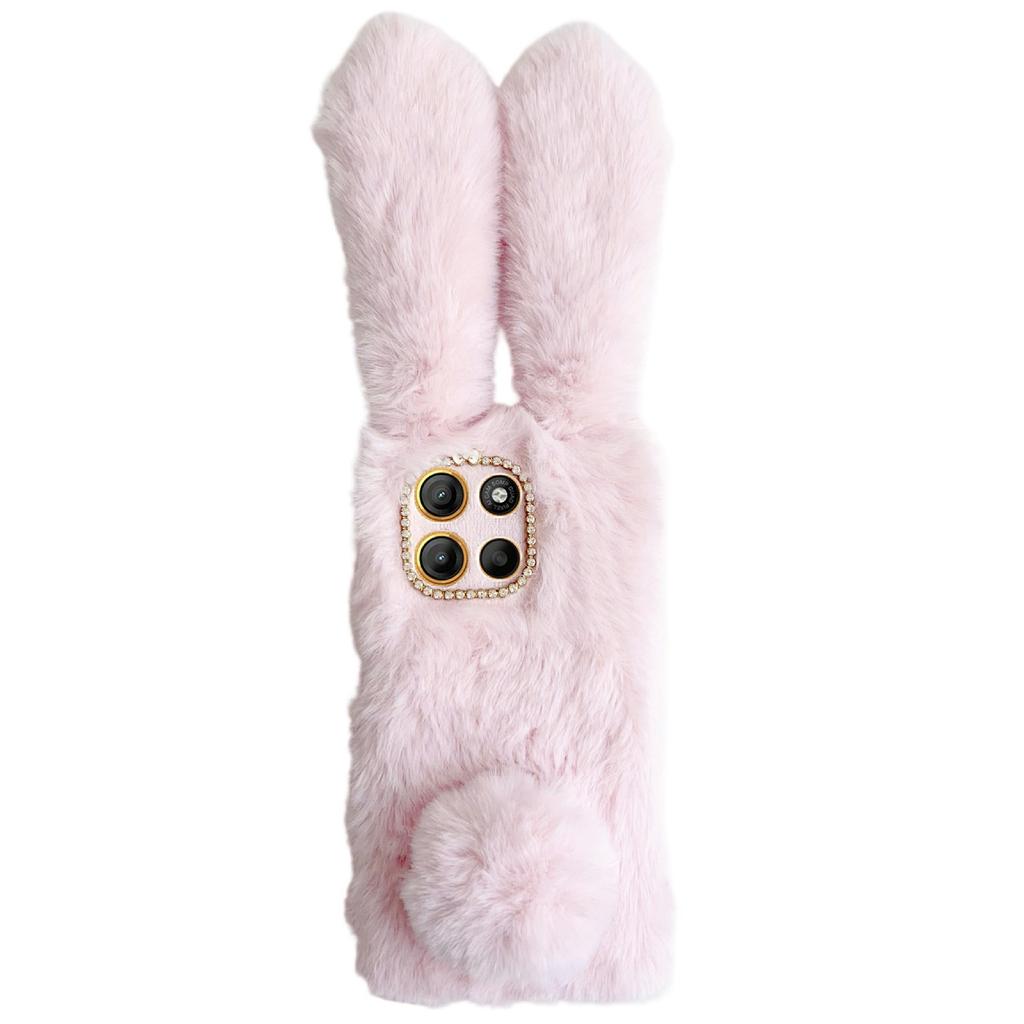 For Motorola Moto G15 4G Case Plush Cute Bunny Winter Fluffy TPU Phone Cover