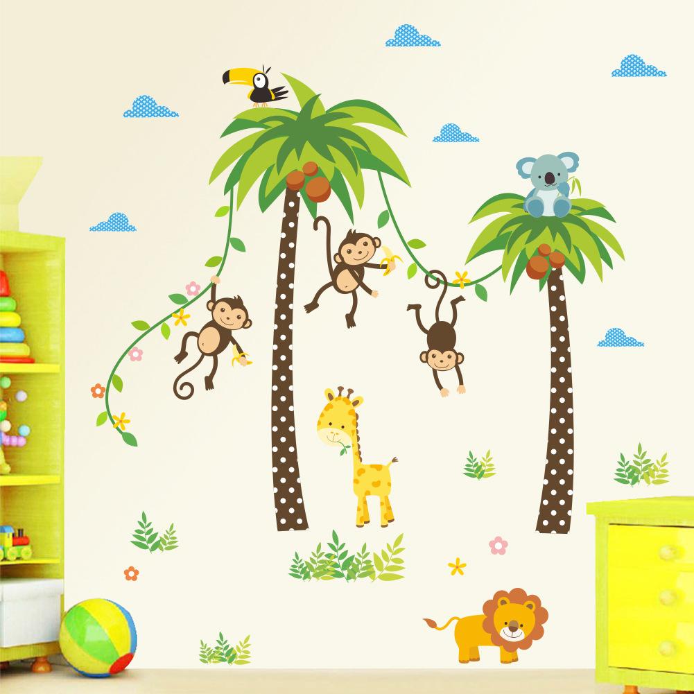 Desene Animate Copac Tropical Animal Autocolant de Perete Mural Decor Drăguț Decal Cameră Copil ARI