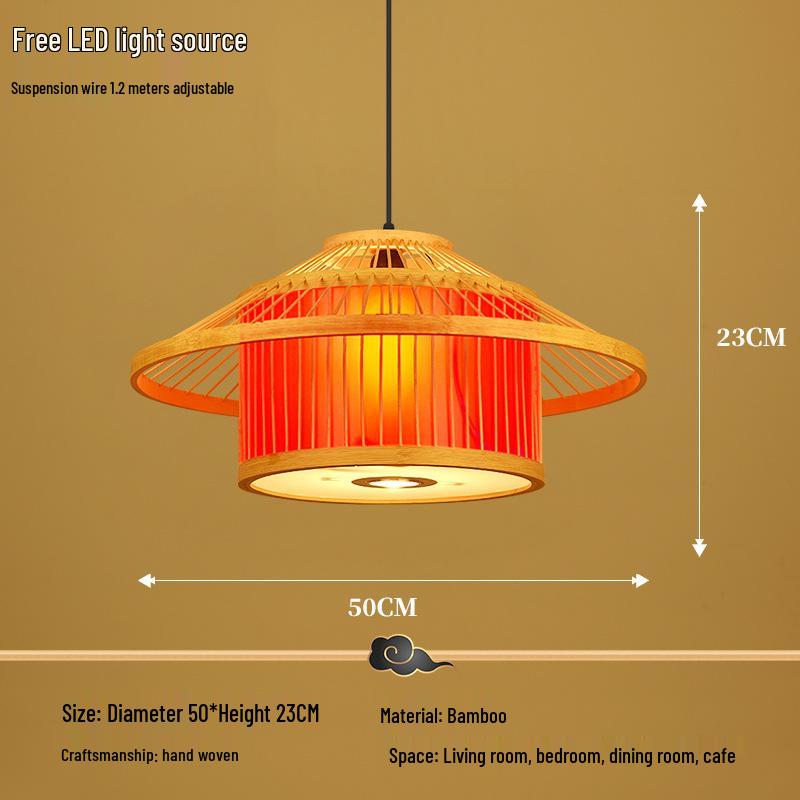 Retro Bamboo Pendant Lamp for Restaurants and Hotels - Chinese Style with Spotlight