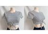 2024 Korean Style Striped High-Waisted Tummy-Covering Short Sleeve Swimsuit