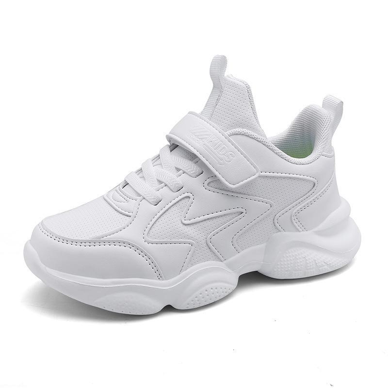 Girls' white sneakers, boys' running shoes, soft-soled shoes for toddlers, white athletic shoes for children to wear at school