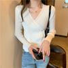 Autumn and Winter Button Irregular Long-sleeved Knitted Sweater Women's New Korean Version Design V-neck Bottoming Shirt Top