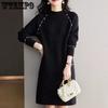 Large-sized Knitted Dress for Women Loose Mid-length Long-sleeved Sweater Solid-color Casual Pullover