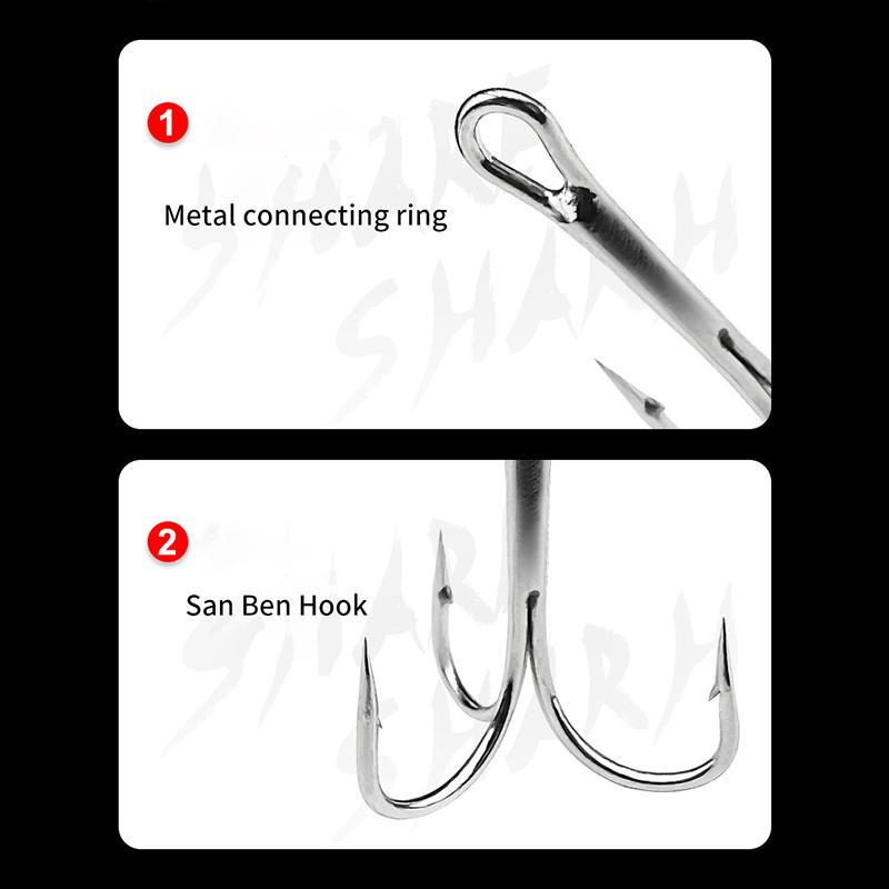 10Pcs Sanben Hooks Lua Hooks Anchor Fishing Hooks Sea Fishing Hooks Triple Claw Anchor Hooks Silver Black Fishing Hooks 2#4#6#8#