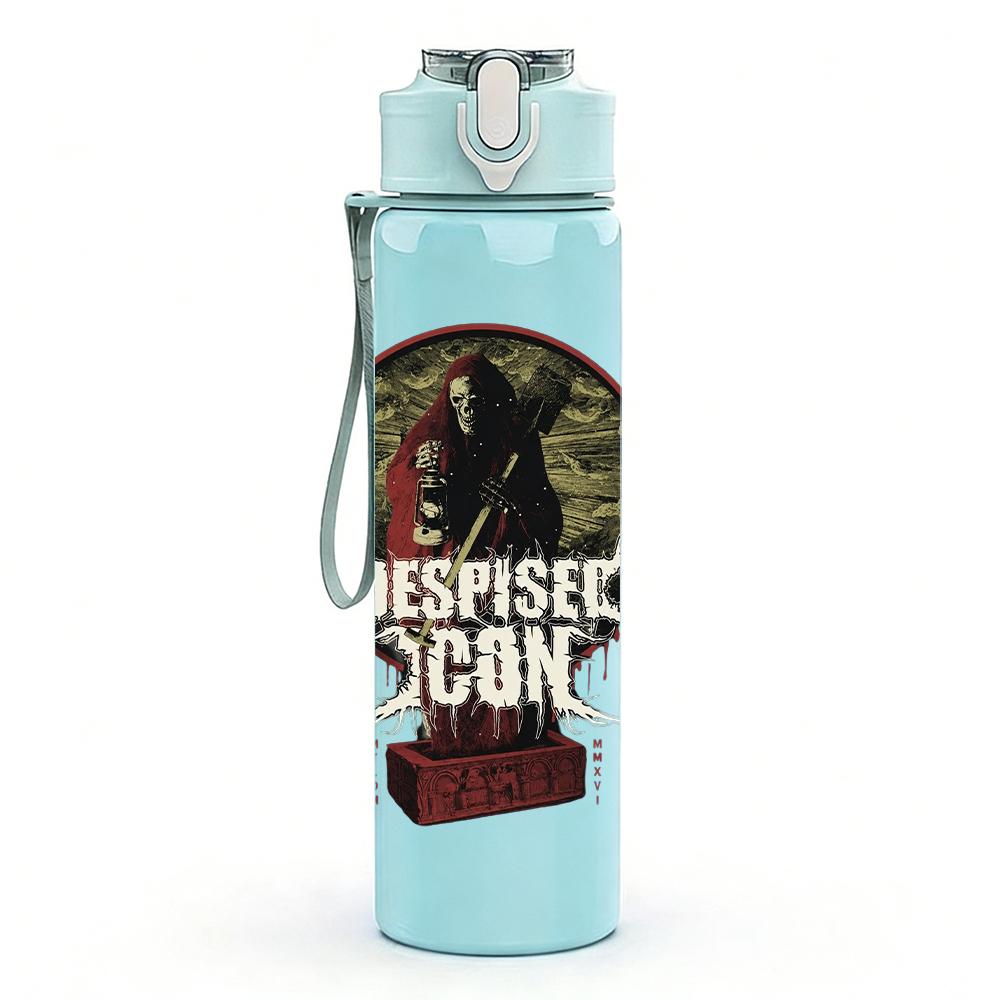 1PC Disturbed skull dark band print 750ml colorful plastic sports water bottle leakproof pop up lid with straw for outdoor work home use