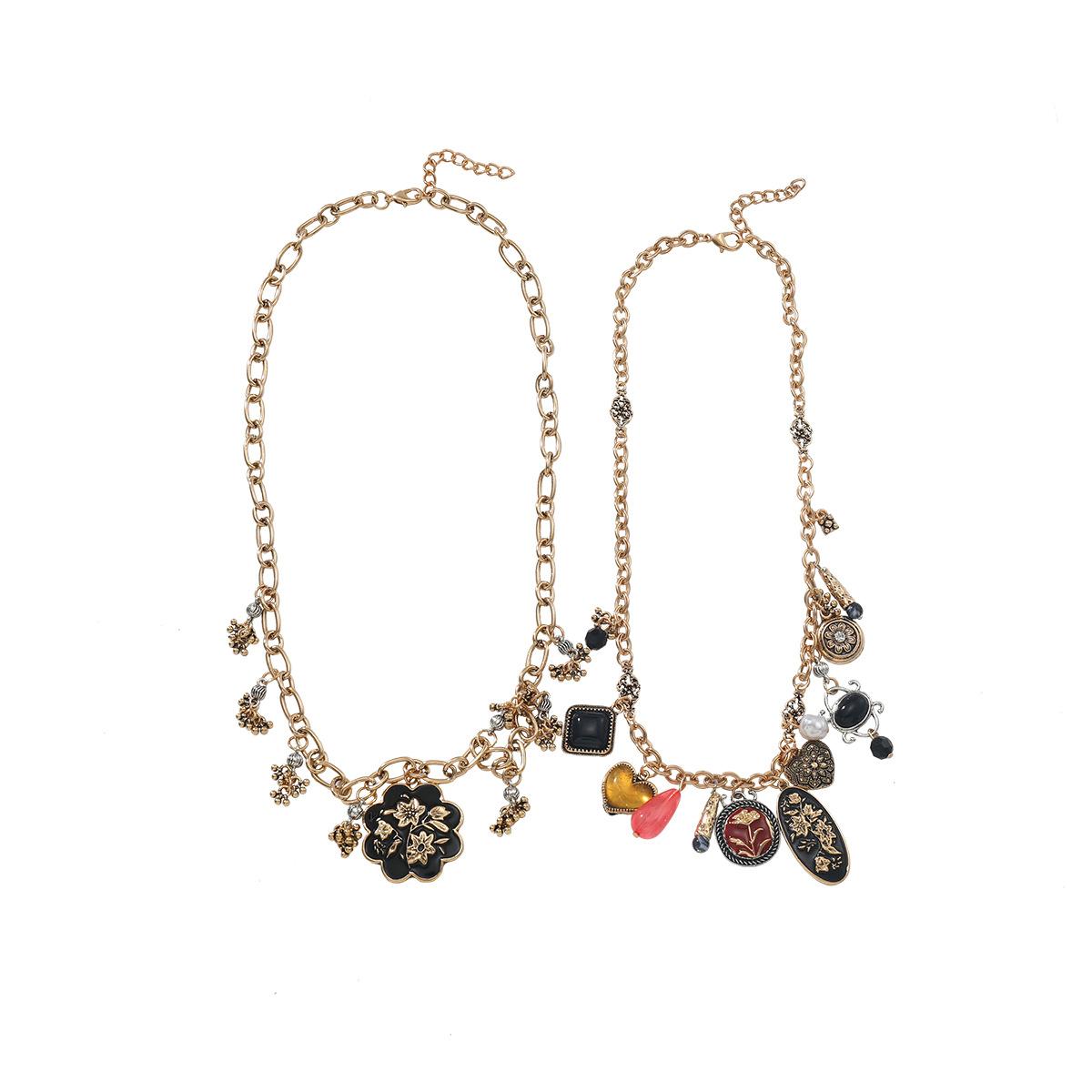 Exaggerated multi-layer pendant floral necklace two-piece set for women s fashion, simple sweater chain