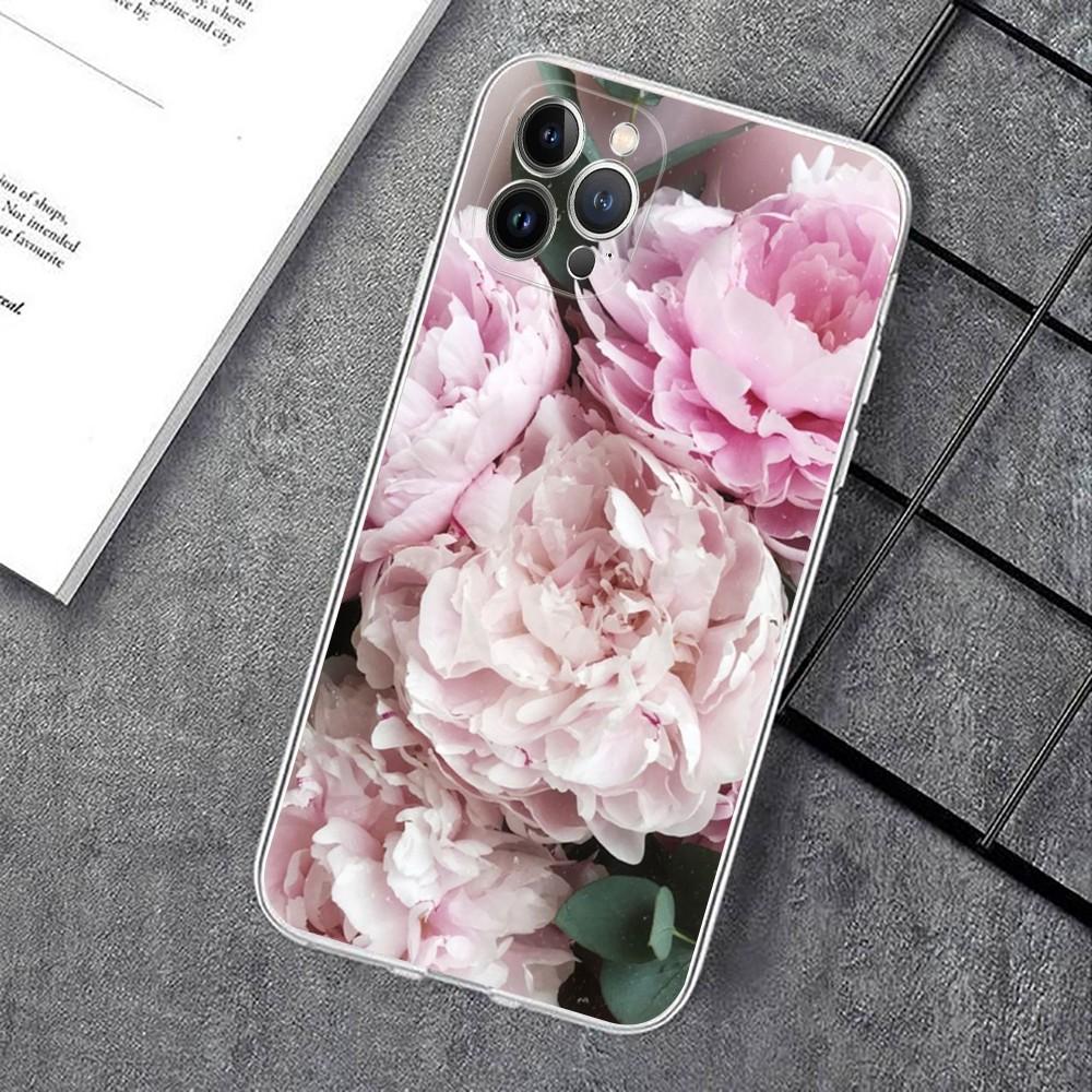 Elegant Pink Purple Peony Phone Case For IPhone 15 14 11 12 13 Mini Pro XS Max Cover 6 7 8 Plus X XR SE 2020 Funda Shell