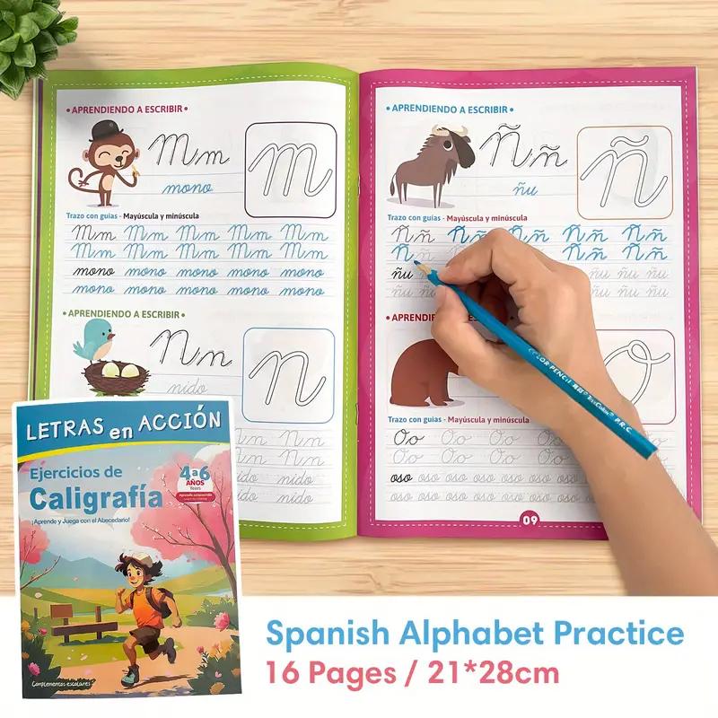 16-Page Alphabet ABC Sight Words Cursive Handwriting Practice Spanish Calligraphy for Kids Adult