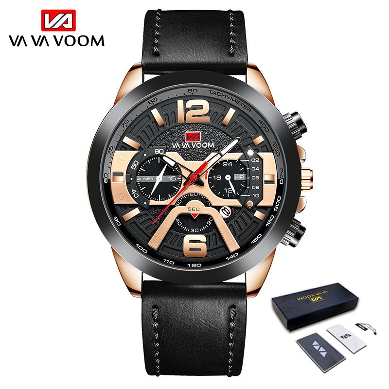 VA VA VOOM Mens Quartz Watches New Six Needle 8329 Casual Men's Watch Business Waterproof Date Quartz Watch Men Fashion Luminous Sport Clock