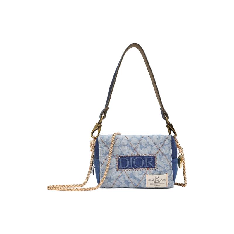 Dior DIY Stil Kosmetiktasche Leinwand Feuerherz Diamantsteppung Denim Gewaschen Leopard Dunkles Muster Retro Metallkette Modisch und Vielseitig