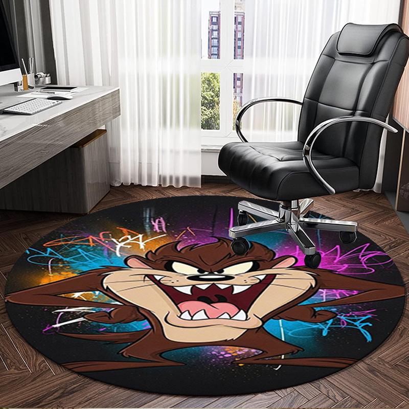 1PC Tazma-nian Artwork Round Rug, Non-slip Chair Mat, Home Decor, Circle Carpet Perfect for Office, Bedroom, Living Room,Christmas gift