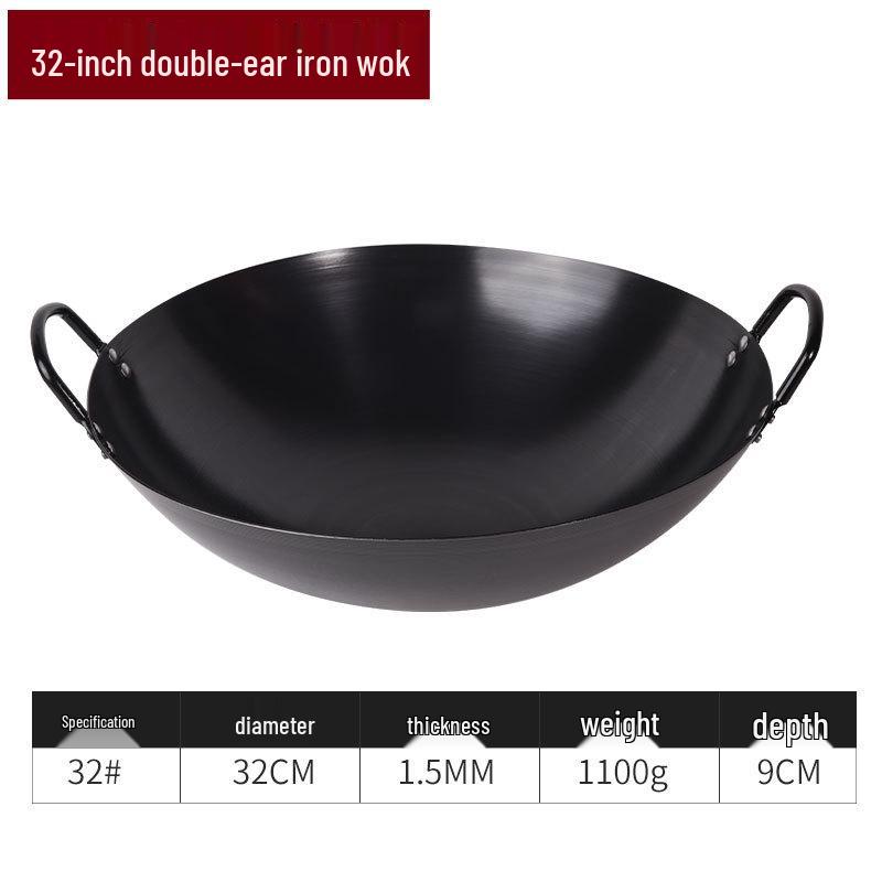 Classic Double-Ear Nitrided Iron Wok: Non-Stick, No Coating, Induction Compatible, Ideal for Home Stir-Frying
