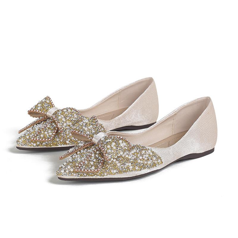 Fashion Women Flat 2025 Elegant Fashion Women Flat Fashion Ballet Shoes Bling Crystal Bow Tie Pointed Toe Flats Shoes Lady Shiny Flat