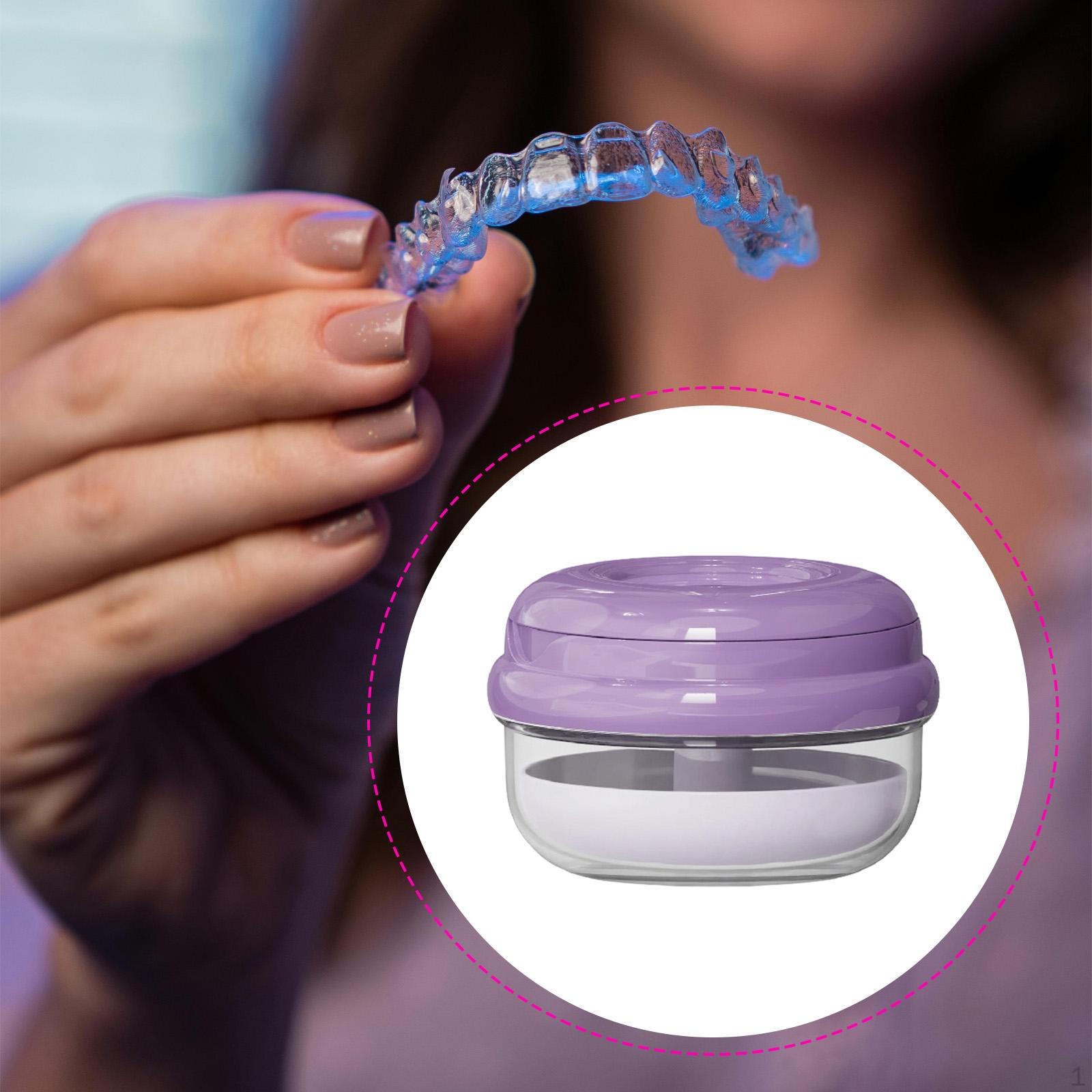 

Denture Bath Box Soak Container Women Men with Strainer Basket Retainer Case фіолетовий