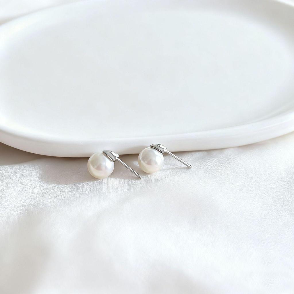 Hypoallergene S925 Sterling Silber Nadel Weißkupfer Shi Jia Perlen Ohrstecker für Damen