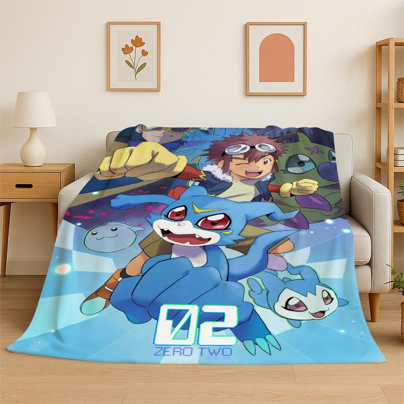 Digimon Adventure Angewomon Agumon Cartone Animato Coperta in Flanella Morbida Calda Coperta Plaid per Camera da Letto Soggiorno Letto Viaggio Picnic