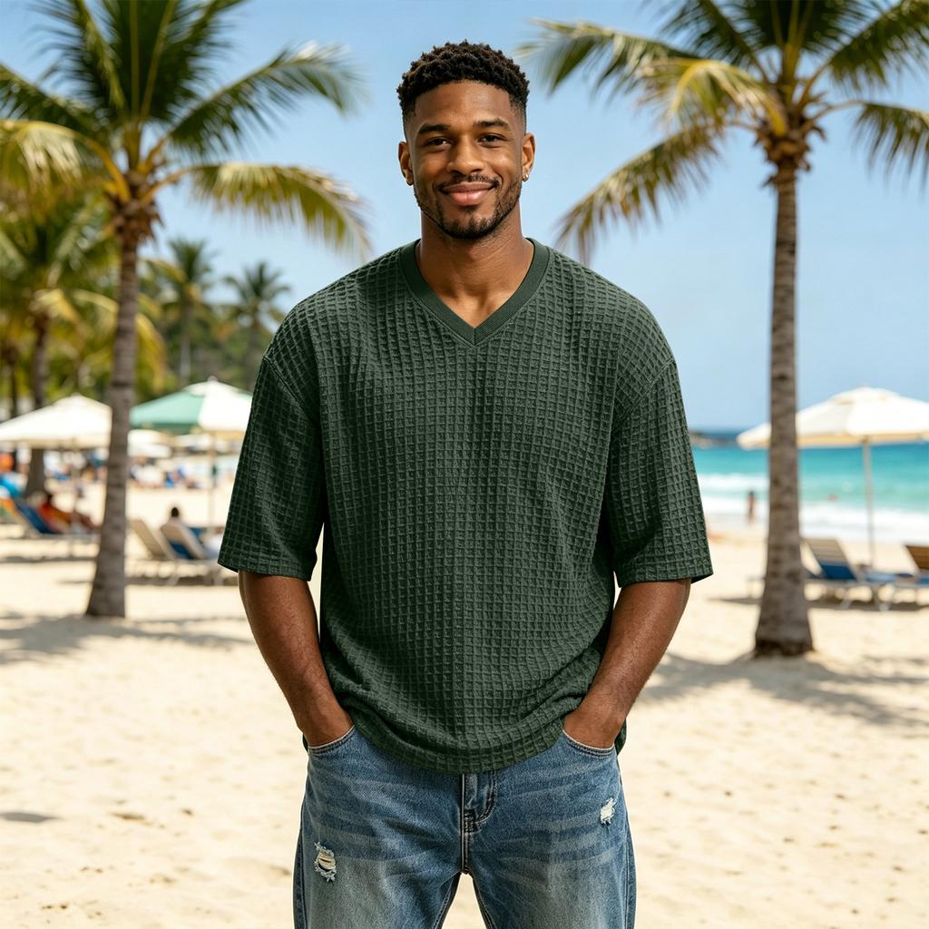 Men's Knit Short Sleeve T-Shirt - Casual Neck Summer Top, Color Tee for Everyday Wear