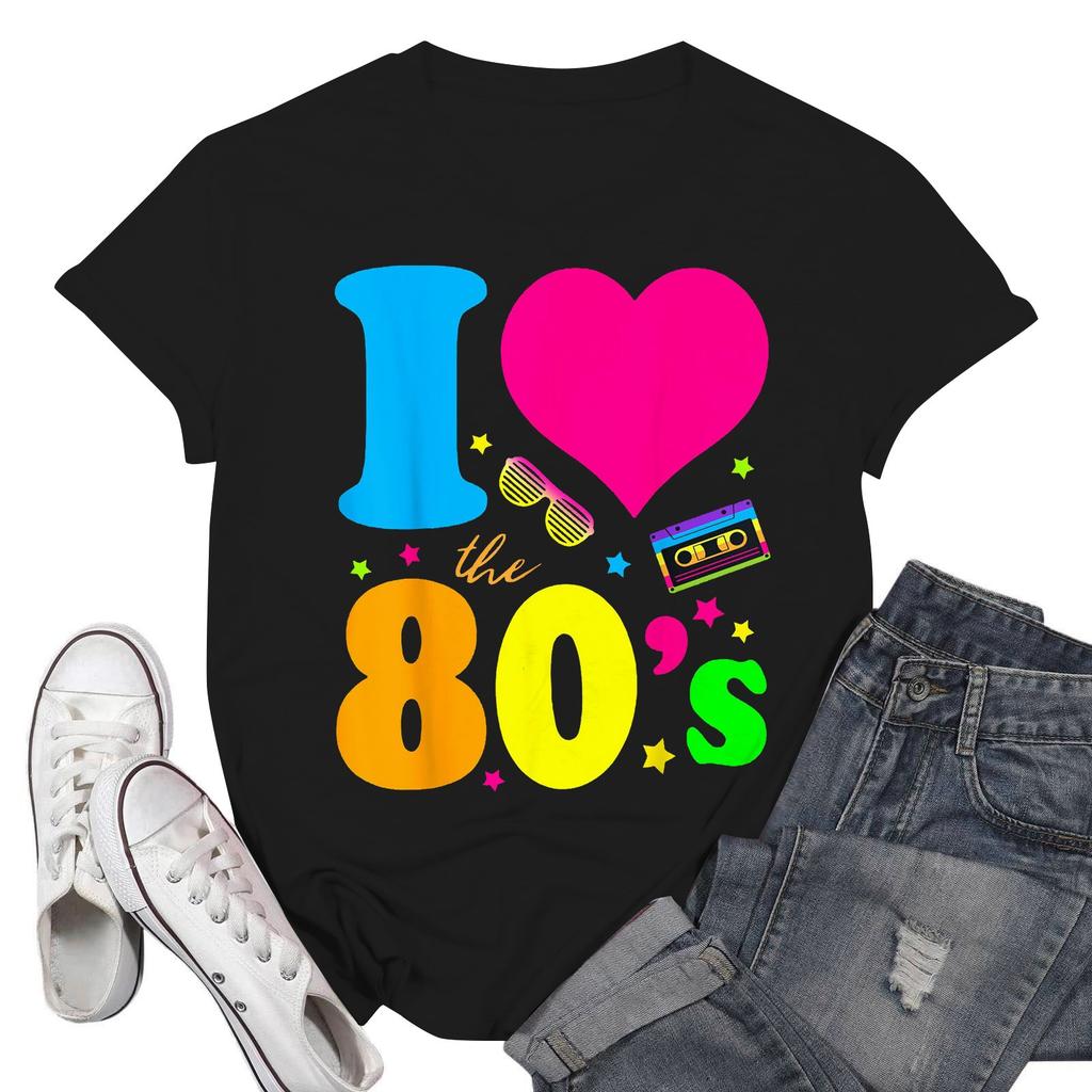 Women's Fashion Casual Days Of School Printed Short Sleeve Round Neck Pullover Tops