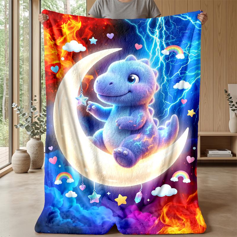 Dinosaur Dreams Crescent Moon blanket Personalized Name Flannel Blanket Soft Cozy Plush Throw for Sofa Bed Lightweight Home Decor