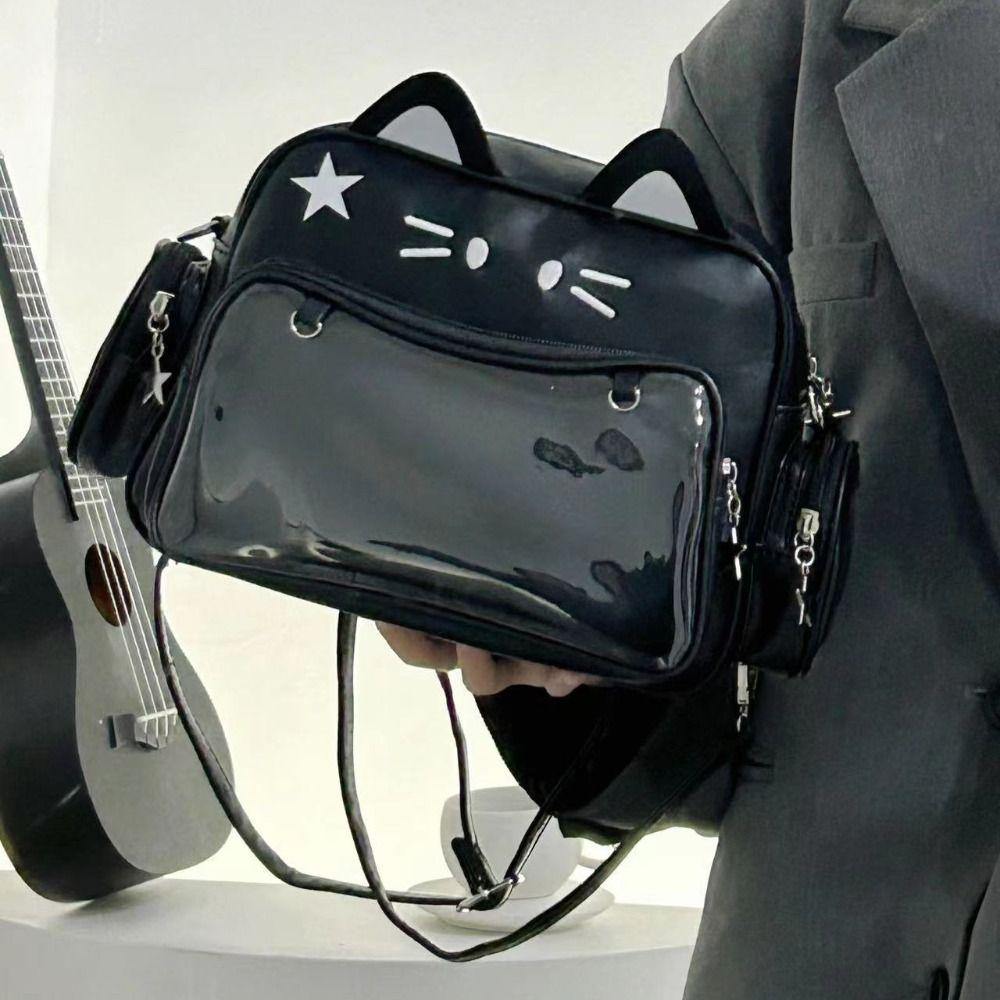 Adge Display Cute Cat Itabag JK Kawaii Y2K Shoulder Bag Creative Transparent Pocket Bag Outdoor