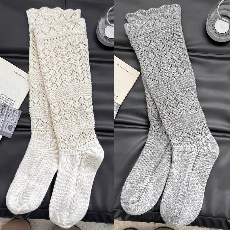 6pcs Cozy Hollow Knitted Socks for Women Soft Warm Home Long Tube Socks 2025 Autumn Autumn and Winter Stockings Boots Socks