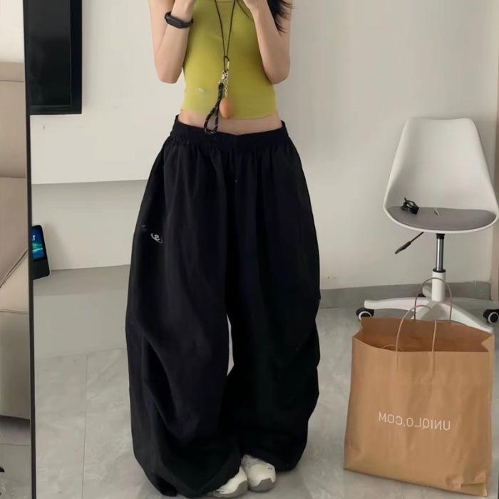 [Quick-drying] ins Internet celebrity retro American summer wide-leg loose sports dancing jazz casual tooling trousers