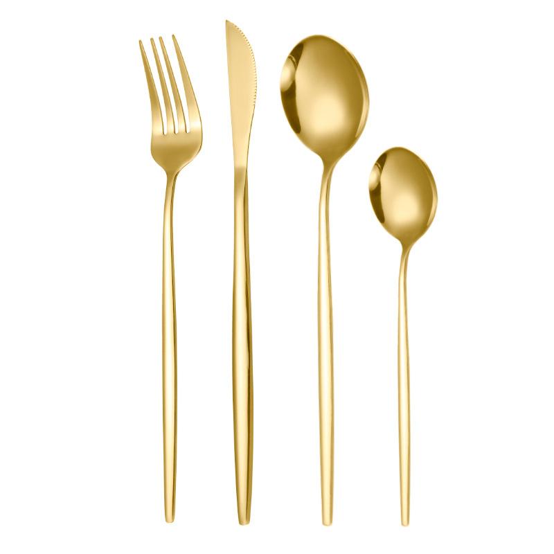 4Pcs Dinnerware Set Rainbow Tableware Dinner Set Stainless Steel Cutlery Set Mirror Knife Fork Tea Spoon Silverware Flatware Set