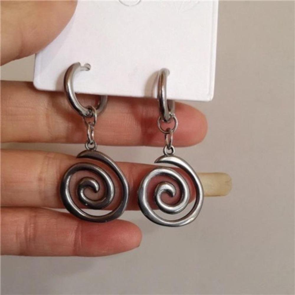 Simple Retro Irregular Geometric Vortex Spiral Pendant Necklace Earrings Set for Women Stainless Steel Bohemia Jewelry Sets Gift