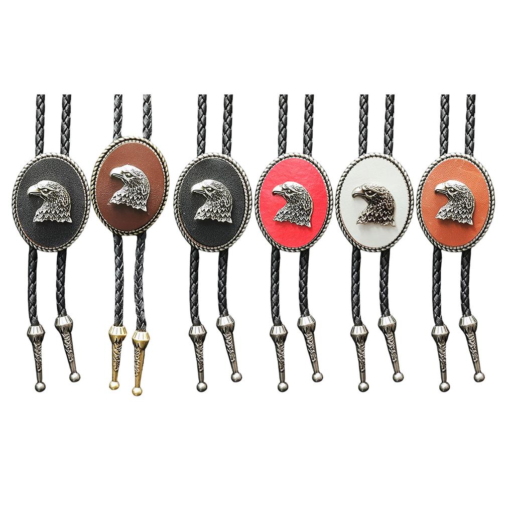 Eagle Head Bolo Tie Women Men Unisex Vintage PU Leather Necktie Rope Tie Neck Jewelry Rodeos Tie for Formal Theme Party