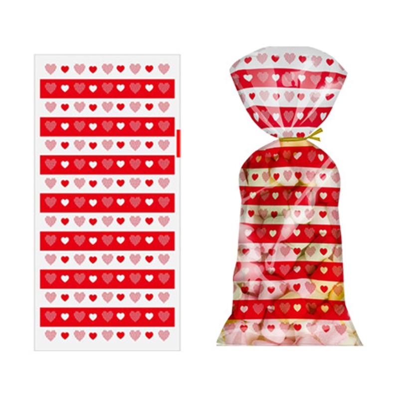 100 Stück Zellophantüten in Herzform zum Valentinstag mit Drehverschlüssen, für Feiertage, Leckereien, Schokoladentüten, Kekstüten, Geschenke