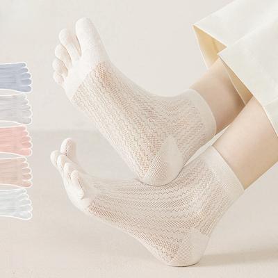 Five Finger Socks Summer Thin Cut Hollow Mesh Toe Socks Breathable and Sweat Absorbing Women's Short Tube Cotton Socks Spring and Autumn