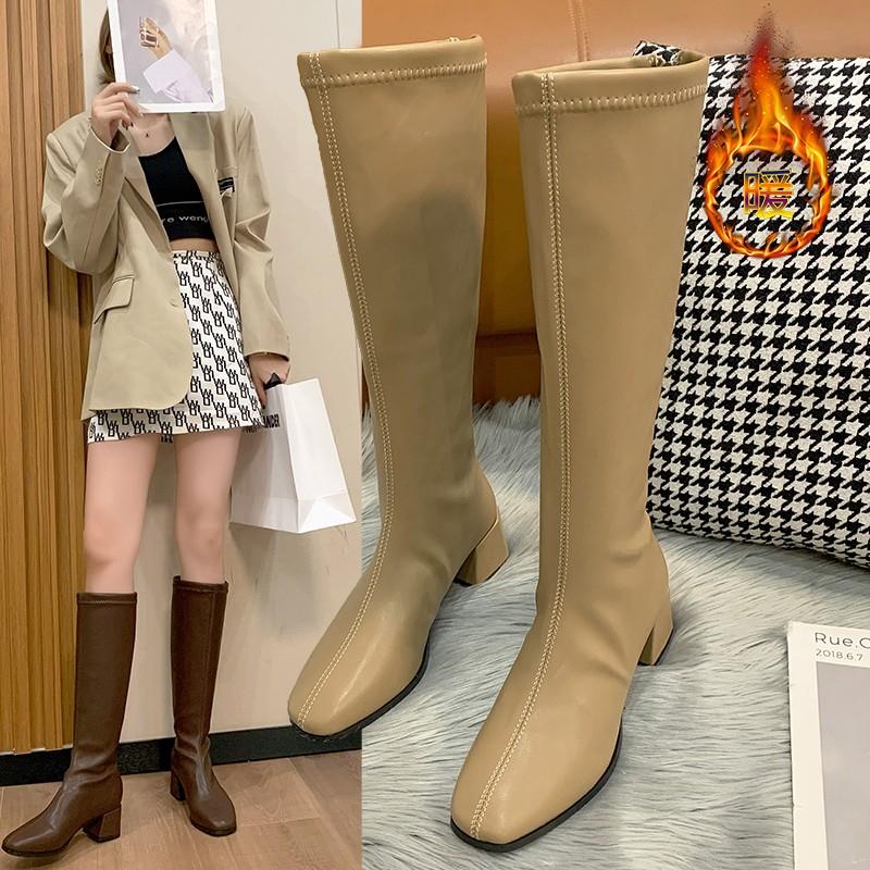 High Boots Women's British Style Naked Boots Slim 2024 New Fashionable Versatile Non-over Knee Long