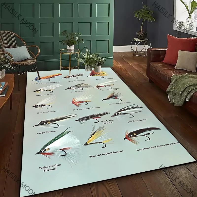 3D HD Fish Bait Pattern Carpet Bedroom Floor Living Room Office Mat, Durable Machine Washable Rug Non-slip Exquisite Home Decor