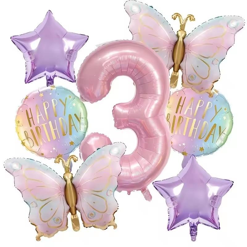 7 Pcs Pink Butterfly Balloon Set With 40 inch Number Baby Shower Helium Gradient Balloons Birthday Party Wedding Globos decor