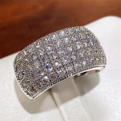 Bague en argent sterling micro pavée de 5 lignes d'oxydes de zirconium pour femme, bague de luxe tendance pour fête, fiançailles, mariage, bijoux tendance