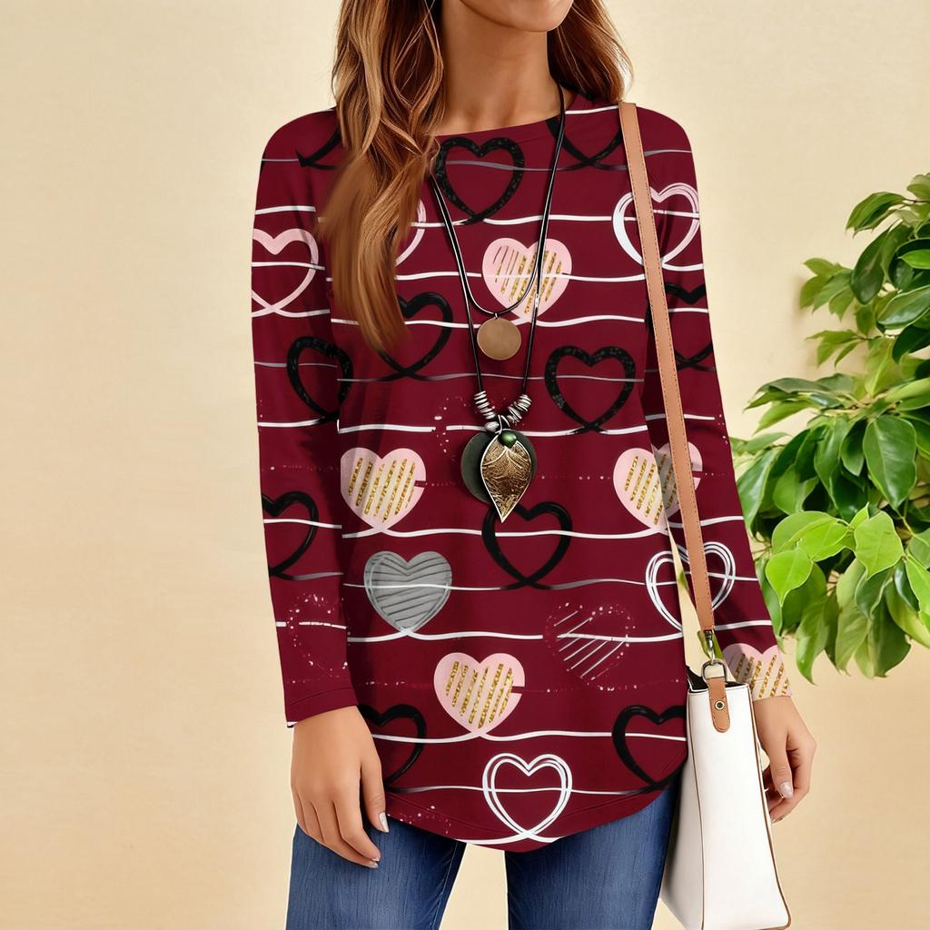 Women's Loose Round Neck Raglan Sleeve Printed Long Sleeve T-Shirt Pullover