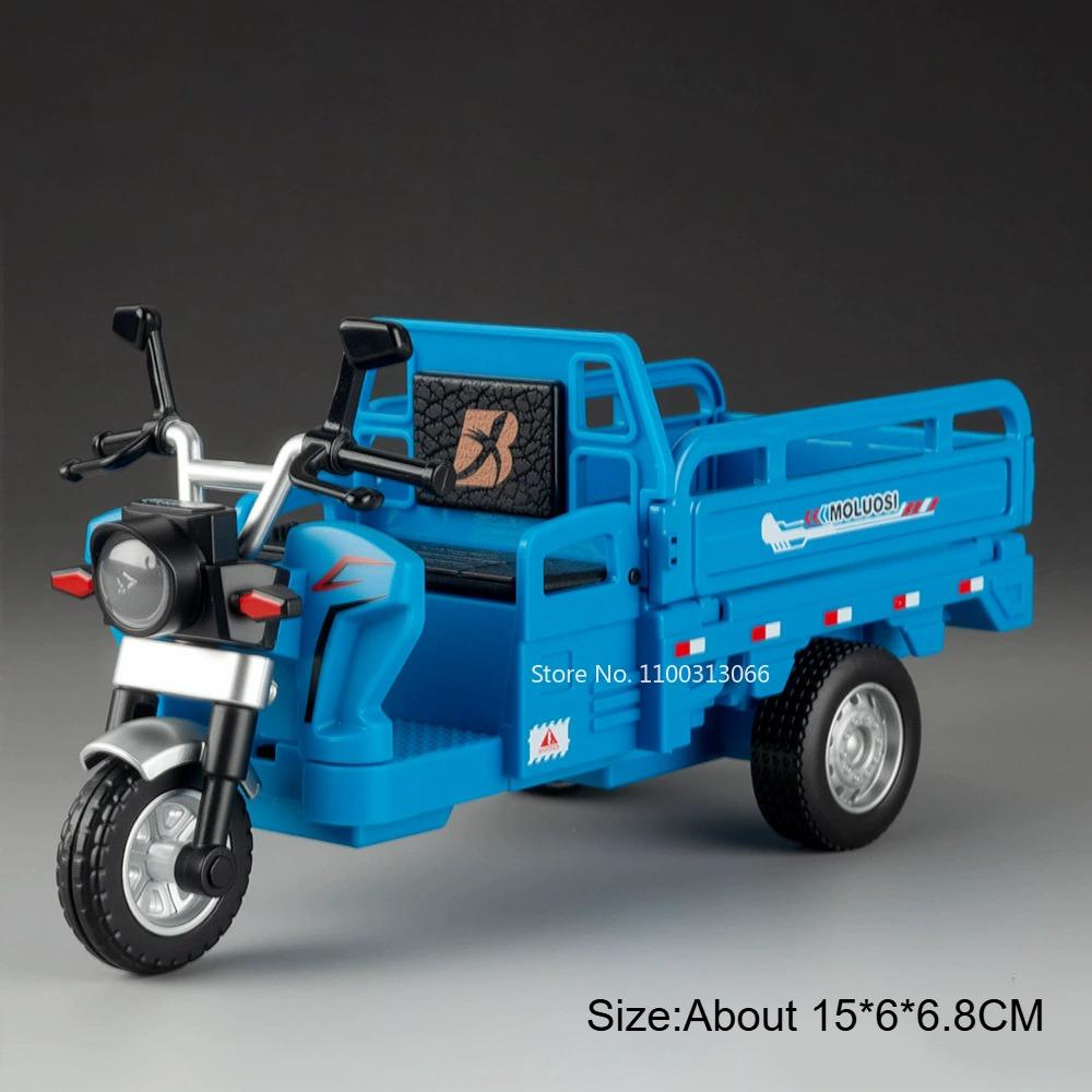 1:15 Scale Tricycle Cars Toys Models Alloy Diecast Rubber Tires Model Tricycles Tailgate Opened Vehicles for Adult Home Decor